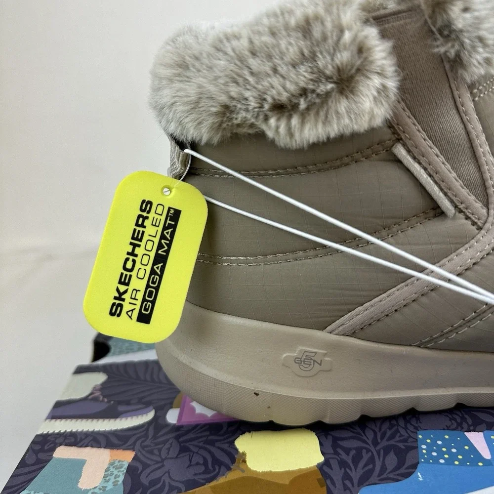 Skechers Women's Go Walk Air Cooled Goga Mat Boots with Faux Fur taupe Size 9